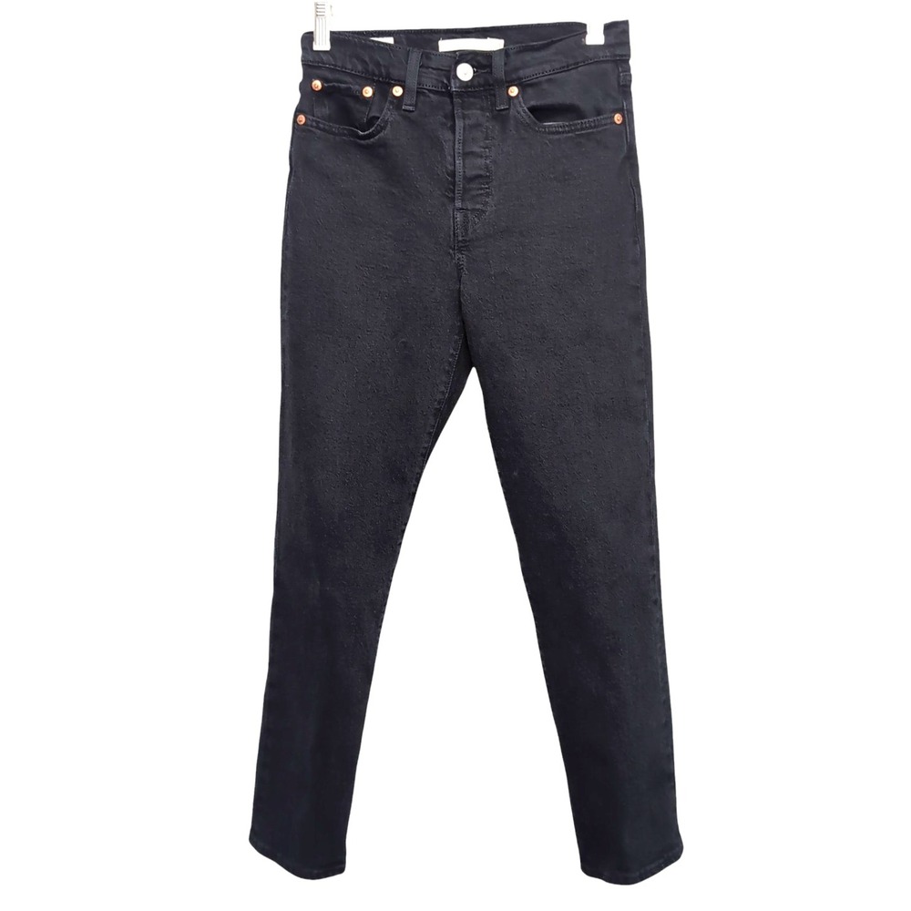 Levi's‎ Premium Wedgie Straight Big E Jeans Womens 24x25 Black Button Fly Ankle
